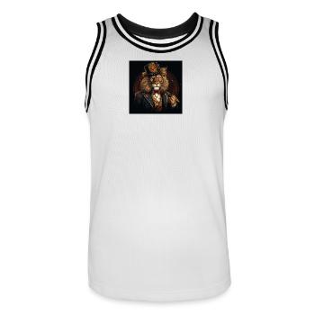 Leo gentleman in top hat - Men's Basketball Jersey - white/black - Front - AI Model Male 185 dark (185cm)