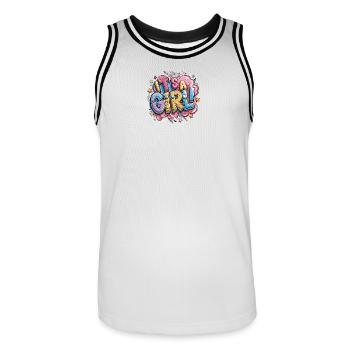 Trophée de dessin animé coloré avec conception de texte - Maillot de basket Homme - blanc/noir - Devant - AI Model Male 185 dark (185cm)