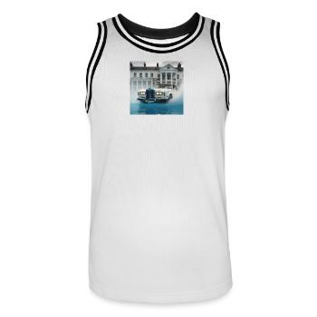 Vintage Car  in Lit Water Fountain Scene - Men's Basketball Jersey - white/black - Front - AI Model Male 185 dark (185cm)