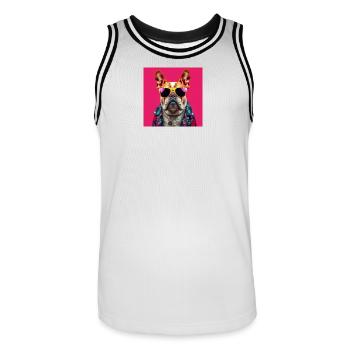 Bulldog avec du style - Maillot de basket Homme - blanc/noir - Devant - AI Model Male 185 dark (185cm)