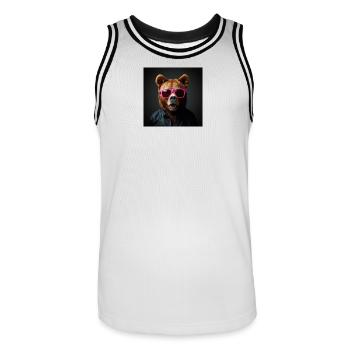 Ours brun rock n roll - Maillot de basket Homme - blanc/noir - Devant - AI Model Male 185 dark (185cm)