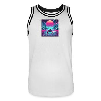 Neon Grid Odyssey – Synthwave trifft Tron Legacy - Männer Basketball-Trikot - Weiß/Schwarz - Vorne - AI Model Male 185 dark (185cm)