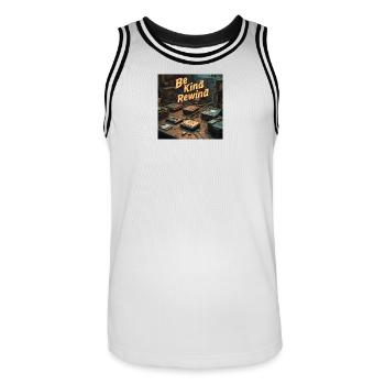 Be Kind Rewind Neon Retro Tech - Men's Basketball Jersey - white/black - Front - AI Model Male 185 dark (185cm)