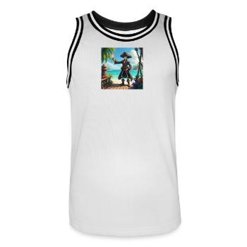 Skelettpirat am Tropenstrand - Männer Basketball-Trikot - Weiß/Schwarz - Vorne - AI Model Male 185 dark (185cm)