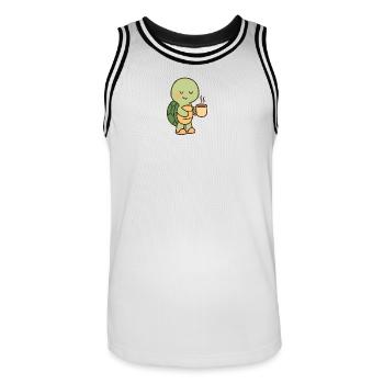 Tortue avec une tasse de café (à droite) - Maillot de basket Homme - blanc/noir - Devant - AI Model Male 185 dark (185cm)