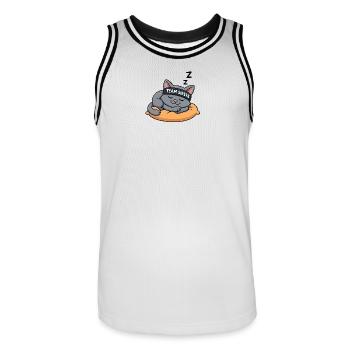 Team Sieste – Le Chat Roi de la Détente - Maillot de basket Homme - blanc/noir - Devant - AI Model Male 185 dark (185cm)
