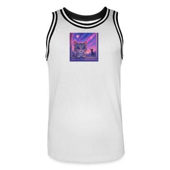 Kosmische Katze mit Sternenaugen - Männer Basketball-Trikot - Weiß/Schwarz - Vorne - AI Model Male 185 dark (185cm)
