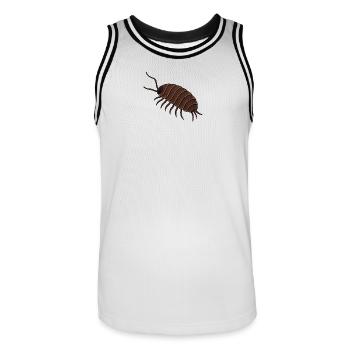 Illustration d’isopode rond, chemise culte, poudre de bois - Maillot de basket Homme - blanc/noir - Devant - AI Model Male 185 dark (185cm)