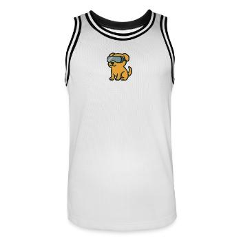 Chien Cartoon en Réalité Virtuelle – Illustration - Maillot de basket Homme - blanc/noir - Devant - AI Model Male 185 dark (185cm)