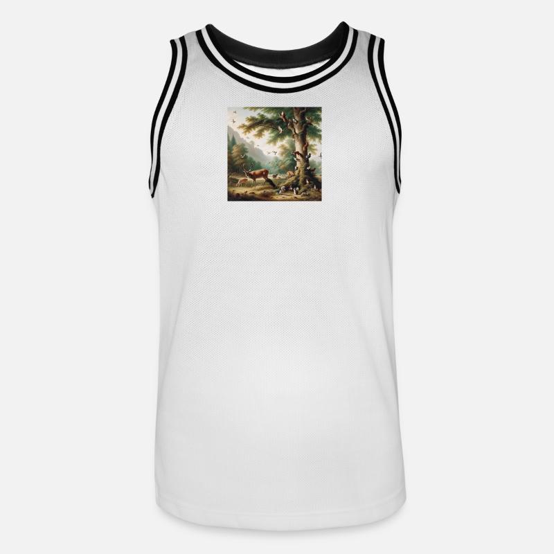 Scène de forêt avec cerf et nature - Maillot de basket Homme - blanc/noir