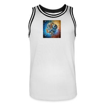 Cosmic Clockwork Fusion - Men's Basketball Jersey - white/black - Front - AI Model Male 185 dark (185cm)