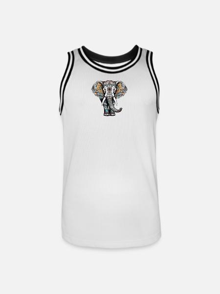 Éléphant coloré dans le style de tatouage - Maillot de basket Homme - blanc/noir