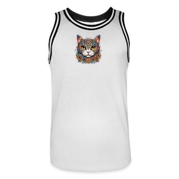 Chat dans le style de tatouage coloré - Maillot de basket Homme - blanc/noir - Devant - AI Model Male 185 dark (185cm)