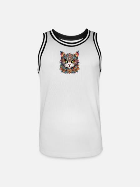 Katze im bunten Tattoo Style - Männer Basketball-Trikot - Weiß/Schwarz