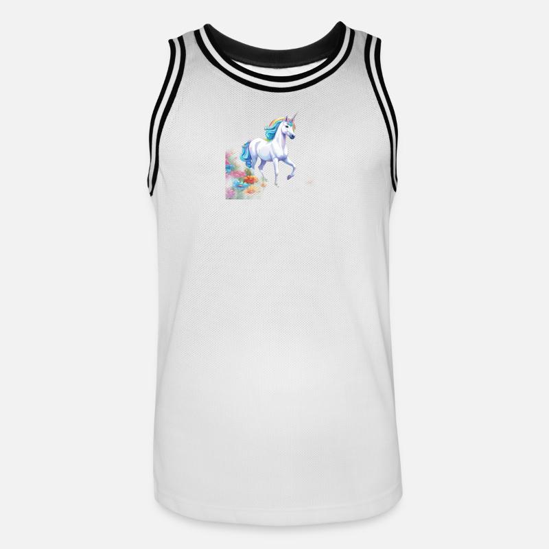 Anmutiges Einhorn mit Regenbogenmähne im Blütenmee - Männer Basketball-Trikot - Weiß/Schwarz