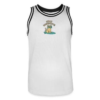 Stay Pawsitive – Cool Cat Vibes - Men's Basketball Jersey - white/black - Front - AI Model Male 185 dark (185cm)