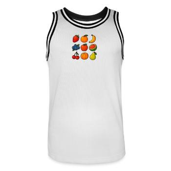 Colorful selection of fresh fruits in cartoon style - Men's Basketball Jersey - white/black - Front - AI Model Male 185 dark (185cm)
