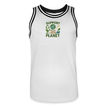 Support Your Local Planet – Environmental Design - Men's Basketball Jersey - white/black - Front - AI Model Male 185 dark (185cm)