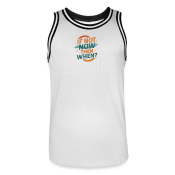 If Not Now Then When – Retro Design - Men's Basketball Jersey - white/black - Front - AI Model Male 185 dark (185cm)
