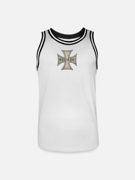 Maltese Cross Engraved RIDE OR DIE - Men's Basketball Jersey - white/black