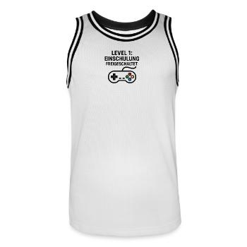Gaming | Level 1: Einschulung Freigeschaltet - Männer Basketball-Trikot - Weiß/Schwarz - Vorne - AI Model Male 185 dark (185cm)