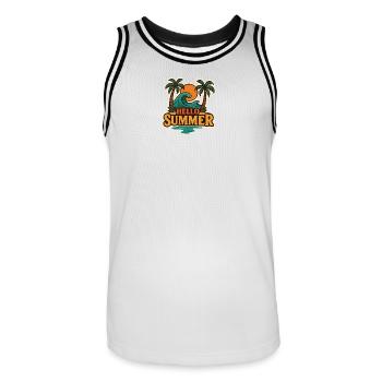 Hello Summer Tropical Wave Badge - Men's Basketball Jersey - white/black - Front - AI Model Male 185 dark (185cm)