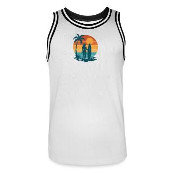 Sonnenuntergang am Strand mit Surferin - Männer Basketball-Trikot - Weiß/Schwarz - Vorne - AI Model Male 185 dark (185cm)