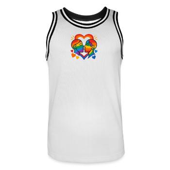 Pride Kiss - Love Knows No Gender - Men's Basketball Jersey - white/black - Front - AI Model Male 185 dark (185cm)