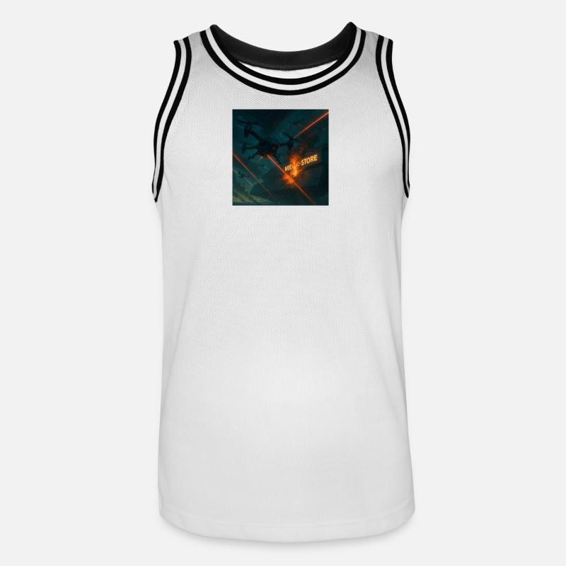 Futuristisches Angriffsbild eines Luftwaffenstützpunkts - Männer Basketball-Trikot - Weiß/Schwarz