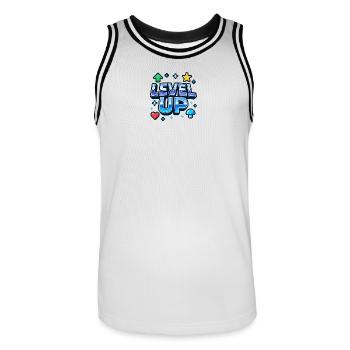 Level Up Gaming Motivations - Men's Basketball Jersey - white/black - Front - AI Model Male 185 dark (185cm)