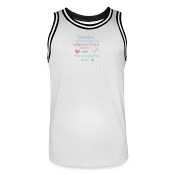 Danke mit Herz - Erzieher Geschenk Idee - Männer Basketball-Trikot - Weiß/Schwarz - Vorne - AI Model Male 185 dark (185cm)