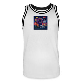 Retro-Pixel-Arcade-Gaming-Design - Männer Basketball-Trikot - Weiß/Schwarz - Vorne - AI Model Male 185 dark (185cm)