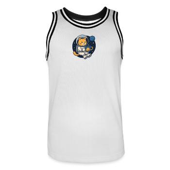 Astro Cat Coffee Break – Chemise Kawaii Space - Maillot de basket Homme - blanc/noir - Devant - AI Model Male 185 dark (185cm)