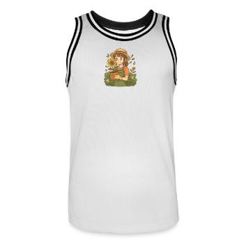 Sunflower Garden Girl - Jardinier d’anime mignon - Maillot de basket Homme - blanc/noir - Devant - AI Model Male 185 dark (185cm)