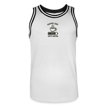 Kaffee lädt – bitte warten - Männer Basketball-Trikot - Weiß/Schwarz - Vorne - AI Model Male 185 dark (185cm)