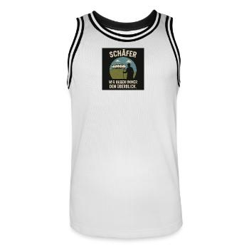 Schäferblick Wir haben Überblick - Männer Basketball-Trikot - Weiß/Schwarz - Vorne - AI Model Male 185 dark (185cm)