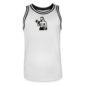 Muscle strength during dumbbell training #nordicwarrior - Men's Basketball Jersey - white/black - Front - AI Model Male 185 dark (185cm)