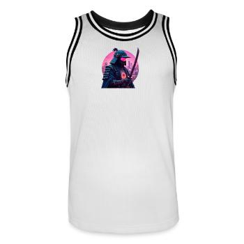 Cyber Samurai - Men's Basketball Jersey - white/black - Front - AI Model Male 185 dark (185cm)