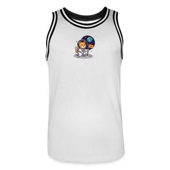 Space Cat Moon Landing – Kawaii Shirt - Männer Basketball-Trikot - Weiß/Schwarz - Vorne - AI Model Male 185 dark (185cm)