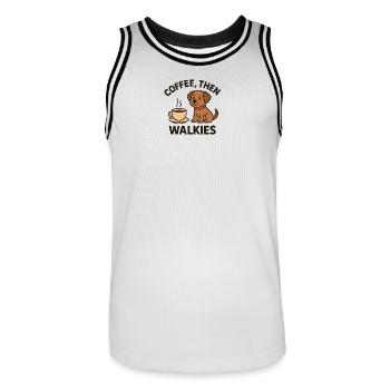 Coffes, Then Walkies - Men's Basketball Jersey - white/black - Front - AI Model Male 185 dark (185cm)