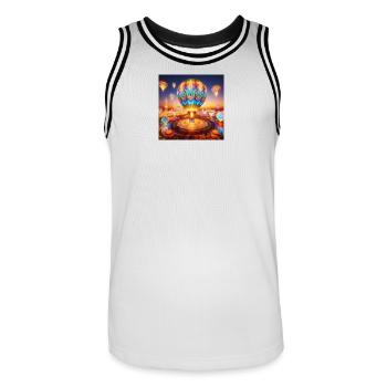 Ätherischer lumineszierender Heißluftballon - Männer Basketball-Trikot - Weiß/Schwarz - Vorne - AI Model Male 185 dark (185cm)