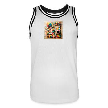 Abstract composition of coloured shapes - Men's Basketball Jersey - white/black - Front - AI Model Male 185 dark (185cm)