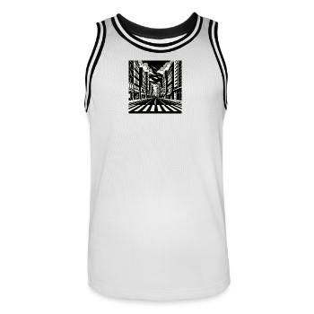 Perspective urbaine de la rue – Art en noir et blanc - Maillot de basket Homme - blanc/noir - Devant - AI Model Male 185 dark (185cm)
