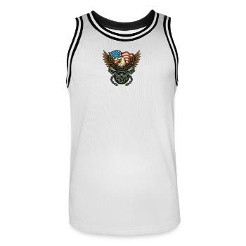Patriotic Eagle with USA Flag - Men's Basketball Jersey - white/black - Front - AI Model Male 185 dark (185cm)