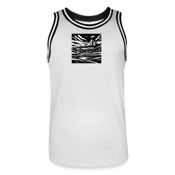 Alpine Landscape – Mountain Style Shirt - Men's Basketball Jersey - white/black - Front - AI Model Male 185 dark (185cm)