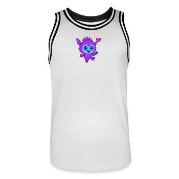 Buntes Fantasy-Wesen mit Herz – Süß & Frech Cartoo - Männer Basketball-Trikot - Weiß/Schwarz - Vorne - AI Model Male 185 dark (185cm)
