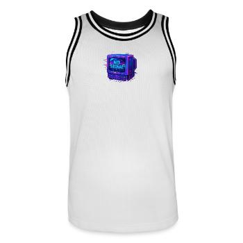 Illustration de télévision au néon rétro 'pas de signal' - Maillot de basket Homme - blanc/noir - Devant - AI Model Male 185 dark (185cm)