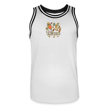 First Year Motif with School Supplies - Men's Basketball Jersey - white/black - Front - AI Model Male 185 dark (185cm)