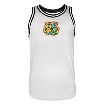 Stay Groovy Retro Vintage Design | 60s hippie style - Men's Basketball Jersey - white/black - Front - AI Model Male 185 dark (185cm)