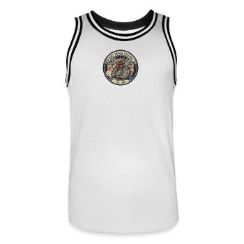 Vintage Dirt Track Motorcycle Logo - Men's Basketball Jersey - white/black - Front - AI Model Male 185 dark (185cm)